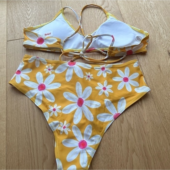 ROMWE FLORAL YELLOW HIGH WAIST BIKINI - M - Picture 2 of 9